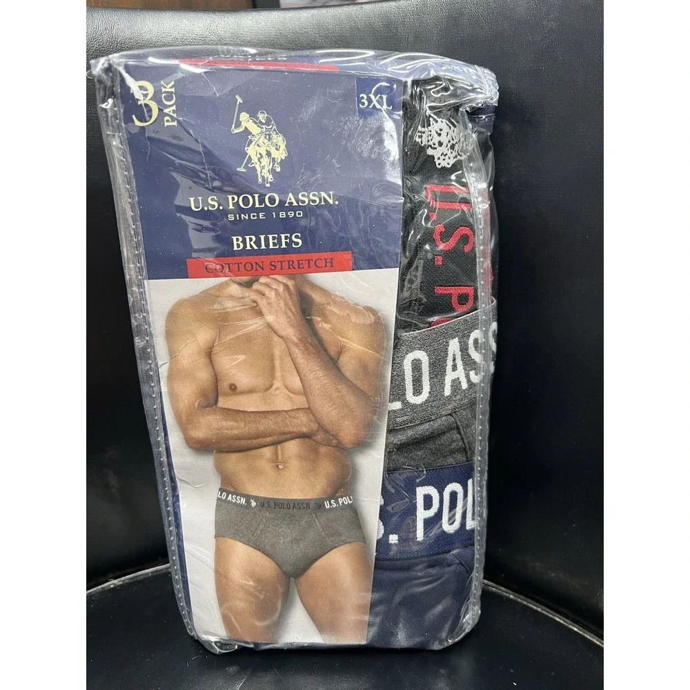 U.S. Polo Assn. Men's 3 - Cotton Stretch Briefs 3XL‎ (48-50) Black/Gray/Blue